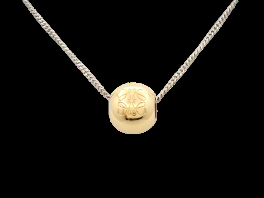 6894 - Loewe Ball Pendant Necklace 925 Sterling Silver Gold Plated Curb Chain